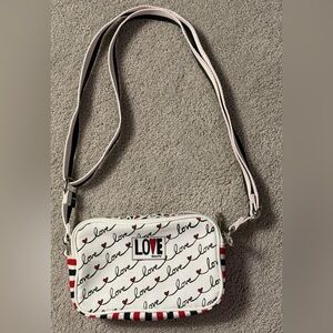 Brighton Love Scroll Canvas Crossbody White & Red Patterned Design - NWOT